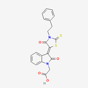 {(3Z)-2-oxo-3-[4-oxo-3-(2-phenylethyl)-2-thioxo-1,3-thiazolidin-5-ylidene]-2,3-dihydro-1H-indol-1-yl}acetic acid