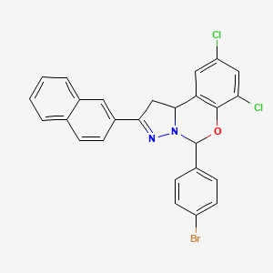 molecular formula C26H17BrCl2N2O B11976998 5-(4-Bromophenyl)-7,9-dichloro-2-(naphthalen-2-yl)-5,10b-dihydro-1H-benzo[e]pyrazolo[1,5-c][1,3]oxazine CAS No. 303060-38-0