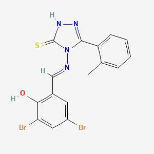 molecular formula C16H12Br2N4OS B11977080 2,4-dibromo-6-((E)-{[3-mercapto-5-(2-methylphenyl)-4H-1,2,4-triazol-4-yl]imino}methyl)phenol 