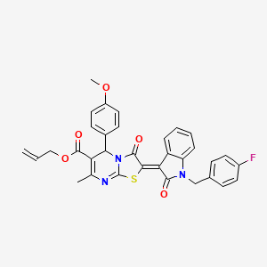 molecular formula C33H26FN3O5S B11977168 Allyl (2Z)-2-[1-(4-fluorobenzyl)-2-oxo-1,2-dihydro-3H-indol-3-ylidene]-5-(4-methoxyphenyl)-7-methyl-3-oxo-2,3-dihydro-5H-[1,3]thiazolo[3,2-A]pyrimidine-6-carboxylate 