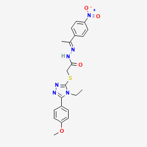 molecular formula C21H22N6O4S B11977188 2-{[4-ethyl-5-(4-methoxyphenyl)-4H-1,2,4-triazol-3-yl]sulfanyl}-N'-[(1E)-1-(4-nitrophenyl)ethylidene]acetohydrazide 