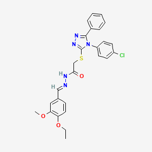 molecular formula C26H24ClN5O3S B11977223 2-{[4-(4-chlorophenyl)-5-phenyl-4H-1,2,4-triazol-3-yl]sulfanyl}-N'-[(E)-(4-ethoxy-3-methoxyphenyl)methylidene]acetohydrazide 