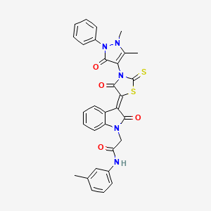 2-{(3Z)-3-[3-(1,5-dimethyl-3-oxo-2-phenyl-2,3-dihydro-1H-pyrazol-4-yl)-4-oxo-2-thioxo-1,3-thiazolidin-5-ylidene]-2-oxo-2,3-dihydro-1H-indol-1-yl}-N-(3-methylphenyl)acetamide