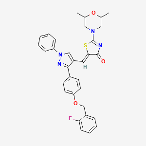 molecular formula C32H29FN4O3S B11977386 (5Z)-2-(2,6-dimethyl-4-morpholinyl)-5-[(3-{4-[(2-fluorobenzyl)oxy]phenyl}-1-phenyl-1H-pyrazol-4-yl)methylene]-1,3-thiazol-4(5H)-one 