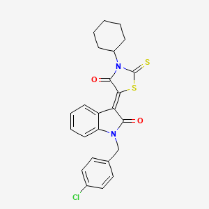 molecular formula C24H21ClN2O2S2 B11977391 (3Z)-1-(4-chlorobenzyl)-3-(3-cyclohexyl-4-oxo-2-thioxo-1,3-thiazolidin-5-ylidene)-1,3-dihydro-2H-indol-2-one 