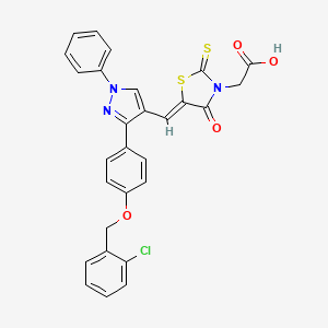 molecular formula C28H20ClN3O4S2 B11977420 {(5Z)-5-[(3-{4-[(2-chlorobenzyl)oxy]phenyl}-1-phenyl-1H-pyrazol-4-yl)methylene]-4-oxo-2-thioxo-1,3-thiazolidin-3-yl}acetic acid 