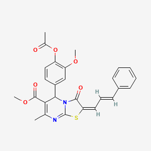 molecular formula C27H24N2O6S B11977446 Methyl (2E)-5-[4-(acetyloxy)-3-methoxyphenyl]-7-methyl-3-oxo-2-[(2E)-3-phenyl-2-propenylidene]-2,3-dihydro-5H-[1,3]thiazolo[3,2-A]pyrimidine-6-carboxylate 