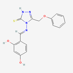 molecular formula C16H14N4O3S B11977470 4-[(E)-{[3-(phenoxymethyl)-5-sulfanyl-4H-1,2,4-triazol-4-yl]imino}methyl]benzene-1,3-diol 