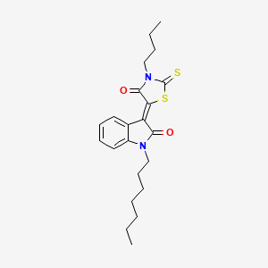 molecular formula C22H28N2O2S2 B11977486 (3Z)-3-(3-butyl-4-oxo-2-thioxo-1,3-thiazolidin-5-ylidene)-1-heptyl-1,3-dihydro-2H-indol-2-one 