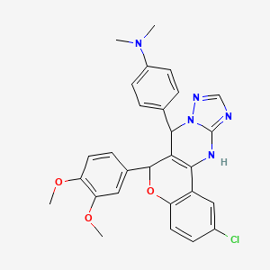 molecular formula C28H26ClN5O3 B11977512 4-(2-Chloro-6-(3,4-dimethoxyphenyl)-7,12-dihydro-6H-chromeno[4,3-d][1,2,4]triazolo[1,5-a]pyrimidin-7-yl)-N,N-dimethylaniline CAS No. 303094-51-1