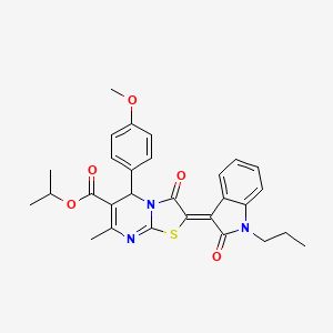 molecular formula C29H29N3O5S B11977534 Isopropyl (2Z)-5-(4-methoxyphenyl)-7-methyl-3-oxo-2-(2-oxo-1-propyl-1,2-dihydro-3H-indol-3-ylidene)-2,3-dihydro-5H-[1,3]thiazolo[3,2-A]pyrimidine-6-carboxylate 