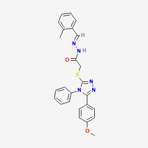 molecular formula C25H23N5O2S B11977558 2-{[5-(4-methoxyphenyl)-4-phenyl-4H-1,2,4-triazol-3-yl]sulfanyl}-N'-[(E)-(2-methylphenyl)methylidene]acetohydrazide 