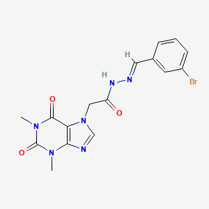 molecular formula C16H15BrN6O3 B11977578 N'-[(E)-(3-bromophenyl)methylidene]-2-(1,3-dimethyl-2,6-dioxo-1,2,3,6-tetrahydro-7H-purin-7-yl)acetohydrazide 