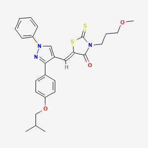 molecular formula C27H29N3O3S2 B11977591 (5Z)-3-(3-methoxypropyl)-5-({3-[4-(2-methylpropoxy)phenyl]-1-phenyl-1H-pyrazol-4-yl}methylidene)-2-thioxo-1,3-thiazolidin-4-one 