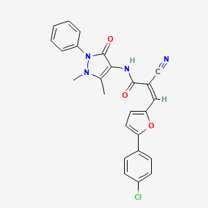 molecular formula C25H19ClN4O3 B11977637 (2Z)-3-[5-(4-chlorophenyl)furan-2-yl]-2-cyano-N-(1,5-dimethyl-3-oxo-2-phenyl-2,3-dihydro-1H-pyrazol-4-yl)prop-2-enamide 