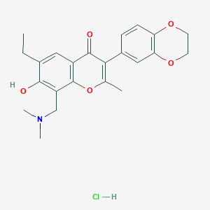 3-(2,3-Dihydrobenzo[b][1,4]dioxin-6-yl)-8-((dimethylamino)methyl)-6-ethyl-7-hydroxy-2-methyl-4H-chromen-4-one hydrochloride