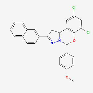 molecular formula C27H20Cl2N2O2 B11977809 7,9-Dichloro-5-(4-methoxyphenyl)-2-(naphthalen-2-yl)-5,10b-dihydro-1H-benzo[e]pyrazolo[1,5-c][1,3]oxazine CAS No. 303060-40-4