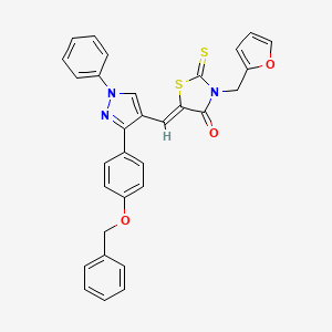 (5Z)-5-({3-[4-(Benzyloxy)phenyl]-1-phenyl-1H-pyrazol-4-YL}methylene)-3-(2-furylmethyl)-2-thioxo-1,3-thiazolidin-4-one