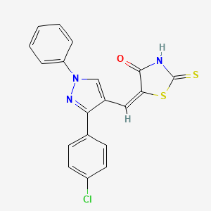 molecular formula C19H12ClN3OS2 B11977930 (5E)-5-{[3-(4-chlorophenyl)-1-phenyl-1H-pyrazol-4-yl]methylidene}-2-thioxo-1,3-thiazolidin-4-one 