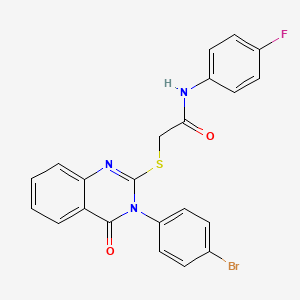 molecular formula C22H15BrFN3O2S B11977967 2-{[3-(4-bromophenyl)-4-oxo-3,4-dihydroquinazolin-2-yl]sulfanyl}-N-(4-fluorophenyl)acetamide 