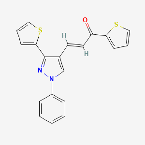 molecular formula C20H14N2OS2 B11977975 3-(1-Phenyl-3-(2-thienyl)-1H-pyrazol-4-YL)-1-(2-thienyl)-2-propen-1-one 