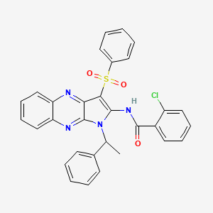 molecular formula C31H23ClN4O3S B11978103 2-chloro-N-[1-(1-phenylethyl)-3-(phenylsulfonyl)-1H-pyrrolo[2,3-b]quinoxalin-2-yl]benzamide 