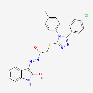 molecular formula C25H19ClN6O2S B11978217 2-{[5-(4-chlorophenyl)-4-(4-methylphenyl)-4H-1,2,4-triazol-3-yl]sulfanyl}-N'-[(3Z)-2-oxo-1,2-dihydro-3H-indol-3-ylidene]acetohydrazide 