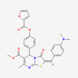 molecular formula C29H25N3O6S B11978226 methyl (2E)-2-[4-(dimethylamino)benzylidene]-5-{4-[(furan-2-ylcarbonyl)oxy]phenyl}-7-methyl-3-oxo-2,3-dihydro-5H-[1,3]thiazolo[3,2-a]pyrimidine-6-carboxylate 