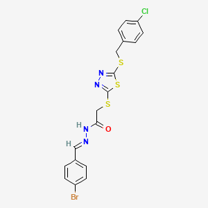 molecular formula C18H14BrClN4OS3 B11978264 N'-[(E)-(4-bromophenyl)methylidene]-2-({5-[(4-chlorobenzyl)sulfanyl]-1,3,4-thiadiazol-2-yl}sulfanyl)acetohydrazide 