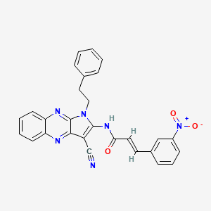 (2E)-N-[3-cyano-1-(2-phenylethyl)-1H-pyrrolo[2,3-b]quinoxalin-2-yl]-3-(3-nitrophenyl)prop-2-enamide