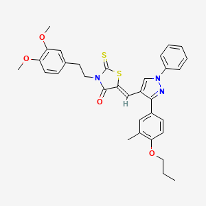 molecular formula C33H33N3O4S2 B11978381 (5Z)-3-[2-(3,4-Dimethoxyphenyl)ethyl]-5-{[3-(3-methyl-4-propoxyphenyl)-1-phenyl-1H-pyrazol-4-YL]methylene}-2-thioxo-1,3-thiazolidin-4-one 