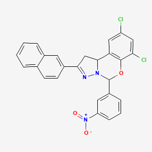 molecular formula C26H17Cl2N3O3 B11978501 7,9-Dichloro-2-(2-naphthyl)-5-(3-nitrophenyl)-1,10B-dihydropyrazolo[1,5-C][1,3]benzoxazine CAS No. 303060-33-5