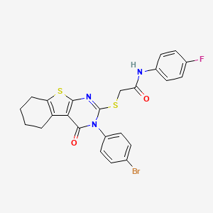 molecular formula C24H19BrFN3O2S2 B11978518 2-{[3-(4-bromophenyl)-4-oxo-3,4,5,6,7,8-hexahydro[1]benzothieno[2,3-d]pyrimidin-2-yl]sulfanyl}-N-(4-fluorophenyl)acetamide 