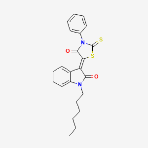 (3Z)-1-hexyl-3-(4-oxo-3-phenyl-2-thioxo-1,3-thiazolidin-5-ylidene)-1,3-dihydro-2H-indol-2-one