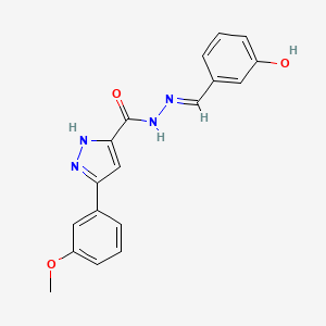 molecular formula C18H16N4O3 B11978864 N'-(3-Hydroxybenzylidene)-3-(3-methoxyphenyl)-1H-pyrazole-5-carbohydrazide CAS No. 303106-41-4