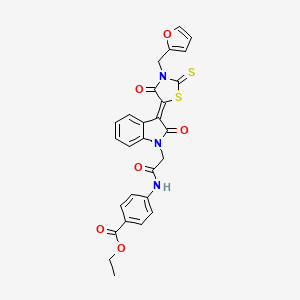 Ethyl 4-[({(3Z)-3-[3-(2-furylmethyl)-4-oxo-2-thioxo-1,3-thiazolidin-5-ylidene]-2-oxo-2,3-dihydro-1H-indol-1-YL}acetyl)amino]benzoate