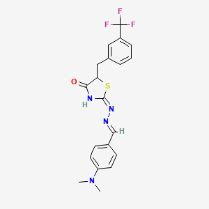 molecular formula C20H19F3N4OS B11979138 (2E)-2-{(2E)-[4-(dimethylamino)benzylidene]hydrazinylidene}-5-[3-(trifluoromethyl)benzyl]-1,3-thiazolidin-4-one 