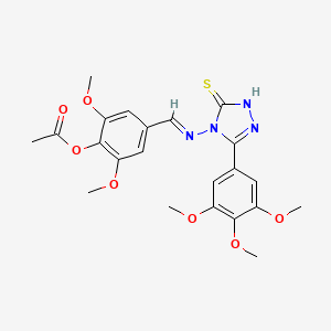 molecular formula C22H24N4O7S B11979156 2,6-Dimethoxy-4-((E)-{[3-sulfanyl-5-(3,4,5-trimethoxyphenyl)-4H-1,2,4-triazol-4-YL]imino}methyl)phenyl acetate 