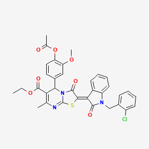 molecular formula C34H28ClN3O7S B11979246 ethyl (2Z)-5-[4-(acetyloxy)-3-methoxyphenyl]-2-[1-(2-chlorobenzyl)-2-oxo-1,2-dihydro-3H-indol-3-ylidene]-7-methyl-3-oxo-2,3-dihydro-5H-[1,3]thiazolo[3,2-a]pyrimidine-6-carboxylate 