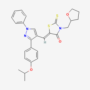 molecular formula C27H27N3O3S2 B11979467 (5Z)-5-{[3-(4-Isopropoxyphenyl)-1-phenyl-1H-pyrazol-4-YL]methylene}-3-(tetrahydro-2-furanylmethyl)-2-thioxo-1,3-thiazolidin-4-one 