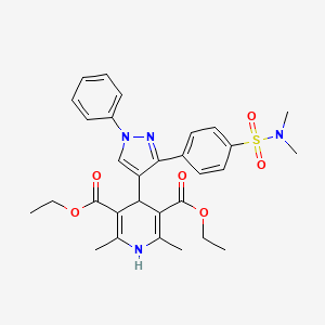 molecular formula C30H34N4O6S B11979516 Diethyl 4-(3-{4-[(dimethylamino)sulfonyl]phenyl}-1-phenyl-1H-pyrazol-4-YL)-2,6-dimethyl-1,4-dihydro-3,5-pyridinedicarboxylate 