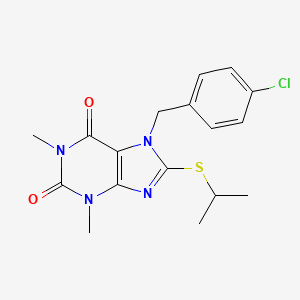 molecular formula C17H19ClN4O2S B11979559 7-(4-Chloro-benzyl)-8-isopropylsulfanyl-1,3-dimethyl-3,7-dihydro-purine-2,6-dione 