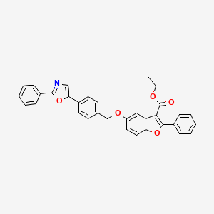 molecular formula C33H25NO5 B11979585 Ethyl 2-phenyl-5-{[4-(2-phenyl-1,3-oxazol-5-yl)benzyl]oxy}-1-benzofuran-3-carboxylate 