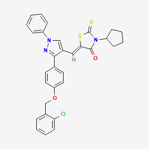 (5Z)-5-[(3-{4-[(2-chlorobenzyl)oxy]phenyl}-1-phenyl-1H-pyrazol-4-yl)methylene]-3-cyclopentyl-2-thioxo-1,3-thiazolidin-4-one