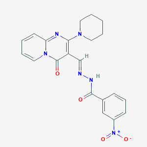 molecular formula C21H20N6O4 B11979651 3-nitro-N'-{(E)-[4-oxo-2-(1-piperidinyl)-4H-pyrido[1,2-a]pyrimidin-3-yl]methylidene}benzohydrazide 