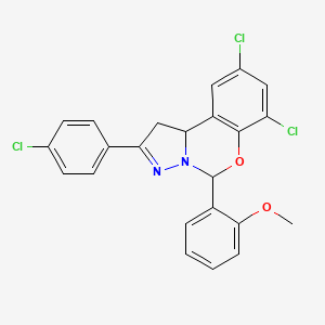 molecular formula C23H17Cl3N2O2 B11979679 7,9-Dichloro-2-(4-chlorophenyl)-5-(2-methoxyphenyl)-1,10B-dihydropyrazolo[1,5-C][1,3]benzoxazine CAS No. 303104-44-1