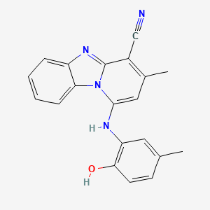 molecular formula C20H16N4O B11979706 1-(2-Hydroxy-5-methylanilino)-3-methylpyrido[1,2-a]benzimidazole-4-carbonitrile 