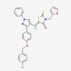 (5Z)-5-[(3-{4-[(4-Chlorobenzyl)oxy]phenyl}-1-phenyl-1H-pyrazol-4-YL)methylene]-3-(2-furylmethyl)-2-thioxo-1,3-thiazolidin-4-one