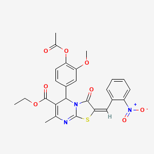 molecular formula C26H23N3O8S B11979746 ethyl (2E)-5-[4-(acetyloxy)-3-methoxyphenyl]-7-methyl-2-(2-nitrobenzylidene)-3-oxo-2,3-dihydro-5H-[1,3]thiazolo[3,2-a]pyrimidine-6-carboxylate 