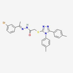 2-{[4,5-bis(4-methylphenyl)-4H-1,2,4-triazol-3-yl]thio}-N'-[(E)-1-(3-bromophenyl)ethylidene]acetohydrazide